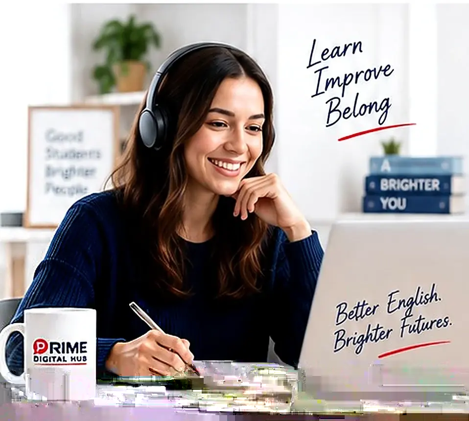 Aluna estudando inglês online no Prime Digital Hub